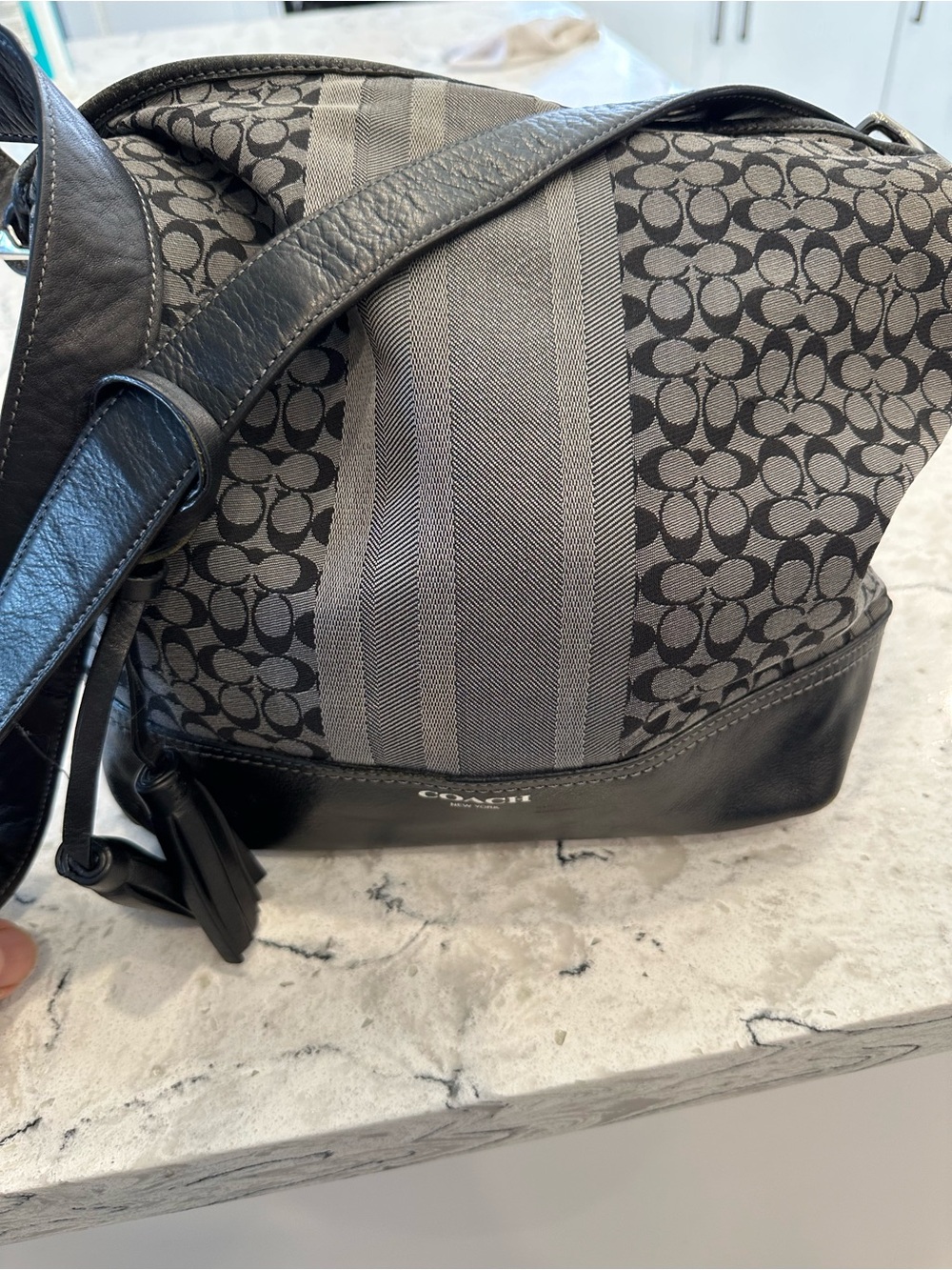 Coach Classic Signature Stripe Jacquard Shoulder Bag in Black